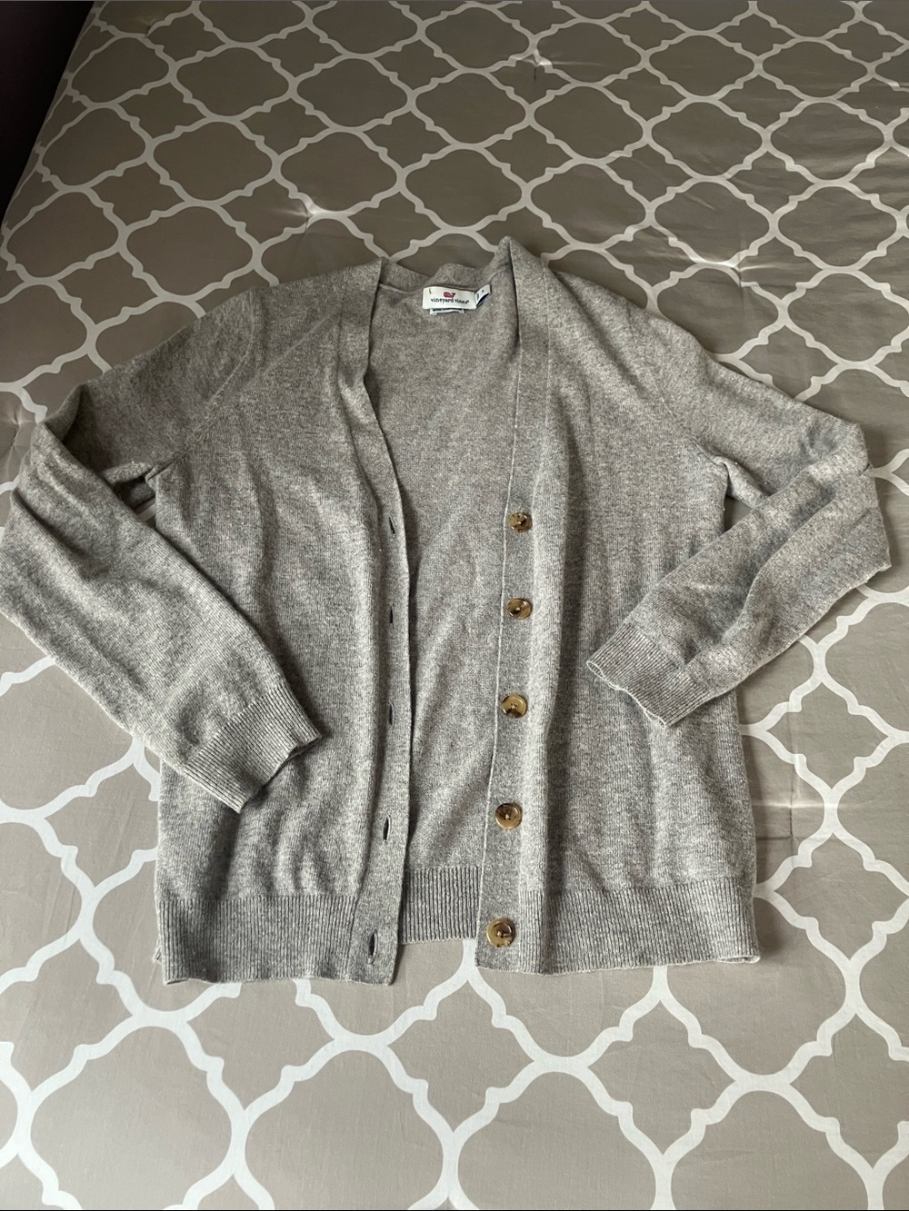 Vineyard Vines Light Gray Grandpa Button-Up Cashmere Blend Cardigan